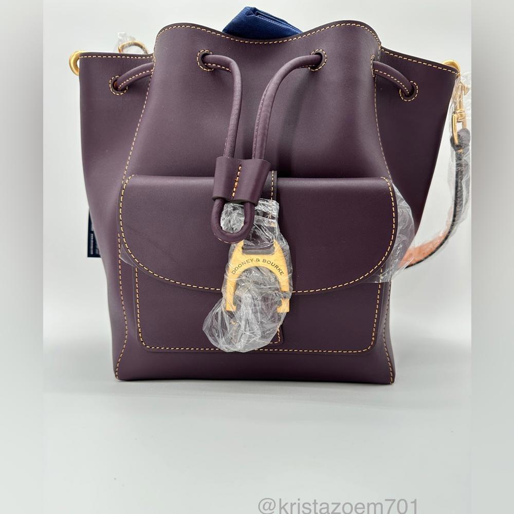 Dooney & Bourke Marlowe Drawstring Emerson Leather Bucket Shoulder Bag Plum Wine